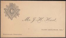 Mr J H Hart Telegraph Operator E Lebanon Maine business card Masonic picture