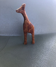 Vintage Giraffe Figurine Hand Carved Wood Brown Painted Small 3 inch Figure picture