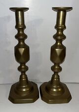 HUGE Antique Pair Signed Diamond Queen Spun Brass Push-up English CandleStick picture
