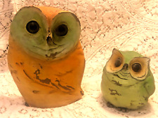 Pair of Adorable Owl Figurines Heavy Resin Lovely Cond. picture
