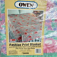 Vtg Owen Blanket Full/Twin Manchester Blanket 72x90 Polyester USA PINK/GREEN NOS picture
