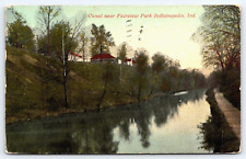 Original Old Vintage Postcard Canal Near Fairview Park Indianapolis Indiana 1912 picture