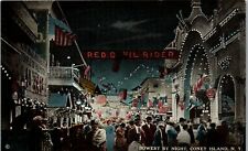Coney Island NY. Bowery By Night Vintage Postcard WW1 picture
