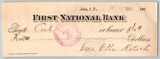 Ada, Oklahoma 1902 Indian Territory First National Bank Check - Scarce picture