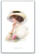 Pretty Woman Postcard Feather Flowers Oilette Tuck c1910's Unposted Antique picture