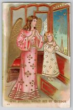 Christmas Lord's Prayer Angel Little Girl Praying Our Father Vtg Postcard 1910s picture