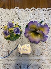 2 Vintage FABAR Capodimonte Porcelain Orchid Iris Daffodil Flower Italy picture
