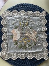 WWI Embroidered Silk Handkerchief with Lace 