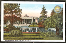 City Park 1930 November Scene Postcard New Orleans Unused State Seal picture