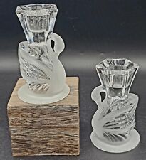 Lead Crystal Clear/Frosted Swan Candlestick Holders-Partylite picture