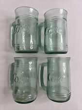 Set of 4 Vintage Indiana Glass Coca Cola 16oz Green Mugs with Handles picture