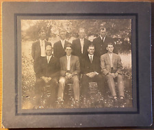 1900s EIGHT MEN IN SUITS huge antique 11x13 mounted photo BROTHERS, BUSINESSMEN picture