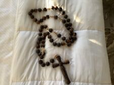 Vintage HUGE  Wooden  Rosary Crucifix Extra Large Beads Prayer 4.5 Ft. picture