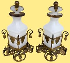Pair Antique French Palais Royal Opaline Glass Ormolu Chinoiserie Perfume Bottle picture