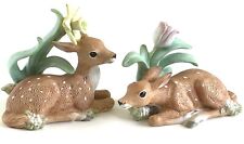 2 Enesco Fawn Deer Santiago Porcelain Figurine Spring Flower Vtg 1993 G Tulip GG picture