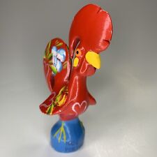 VTG Ceramic Portugal Folk Art Hand Paint Figurine Flower Good Luck Red Rooster picture
