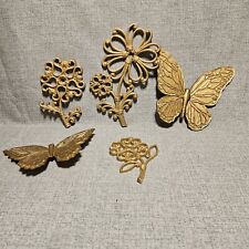 Vintage Wall Decor Homco Gold Tone Butterflies Flowers 5 Piece Lot picture
