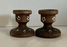 PAIR VINTAGE HAND CRAFTED RUSTIC WOODEN CANDLE HOLDERS 2