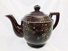 Vintage Redware Teapot Made In Japan Brown w/ Floral & Gold Accent Hand Painted picture