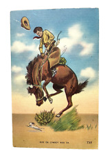 Vintage Ride Em Cowboy Ride Em Bucking Bronco Linen Postcard Unposted picture