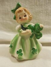 Vintage Lefton Japan Ceramic St Patricks Day Girl with Shamrock Figurine 403 picture
