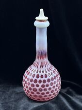 Antique Hobbs Small Windows Dot Cranberry Opalescent Barber Bottle 7” picture