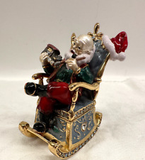 Enameled Pewter- Santa on Bejeweled Rocking Chair - Hinged Trinket Box with Gold picture