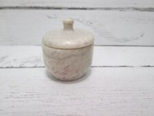 Miniature Alabaster Stone Trinket Box Round Pot Jar Lid Hand Carved Chile 1