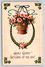 Vintage Postcard Floral Basket Many Happy Returns 1910 picture
