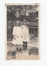 Vintage Photo 1918 Young Girls Friends Play Clothes Dress Hair Bow snapshot picture