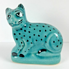 British Museum Pottery BMP Teal Blue Faience Egyptian Cat Leopard Figurine 3.5