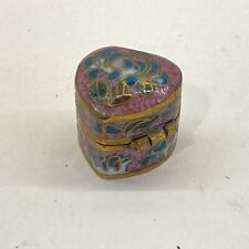 Vtg Artisan Miniature Dollhouse Heart Cloisonné Hinged Lidded Jewelry Box Floral picture