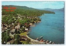 c1950's Lake George Looking North Aerial View Harbor Boats New York NY Postcard picture