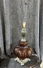 VTG Hollywood Regency Amber Glass Tall Table Lamp W/ Night Light-Untested picture