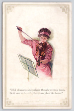 Postcard Art Lady Playing Violin No Place Like Home By Artist F. Earl Christy picture