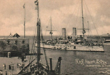 Italian Navy Cruiser Elba Entering Port w/ Spectators - c1910s Art picture