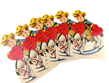 6 NOS 1940's Children's Stand-Up Valentines Day Card Cowboy On Rocking Horse USA picture