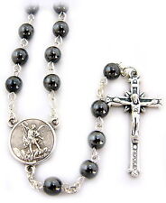 NEW BEAUTIFUL MADE IN ITALY HEMATITE BEAD ST MICHAEL THE ARCHANGEL ROSARY picture