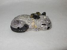 Sleeping Kitty Cat Jere Wright Crystal Pewter Trinket Box - Marked- MINT picture