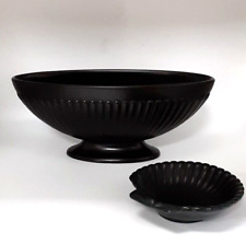 Wedgwood Ravenstone Fluted Oval Mantel Vase Black 7.25” & Scalloped Trinket Dish picture