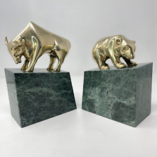 Stock market Bookends Vintage Gatco Bear and Bull Wall Street Brass and Marble picture