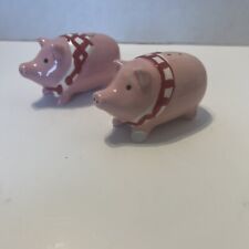 Vintage Pink Pig with Red w/ White Checkered Bandanas Salt and Pepper Shakers picture