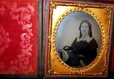 1/6th Size Ambrotype of young lady in full case, split at hinge picture