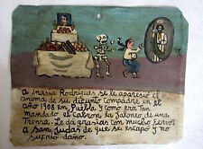 ANTIQUE HP MEXICAN TIN RETABLO SAN JUDAS SAVES WOMAN FROM SKELETON in 1908 picture