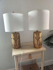 GOLD TONE LEAF LAMPS SET OF 2 picture
