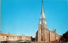 Historic Rimouski Cathedral Streetview Downtown Quebec Canada Chrome Postcard picture