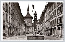 Postcard RPPC Switzerland Bern Clock Tower Street View Unposted Real Photo picture