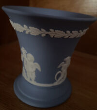 Wedgwood Blue Cherubs Angels 3 1/2” Mini Vase Vintage picture
