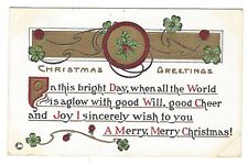 1911 Merry Christmas Clover Holly Poem H M Rose TRG Embossed Postcard picture