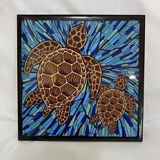 Sea Turtles Ceramic Tile Wall Hanging Decor 6 x 6 Cork Back picture